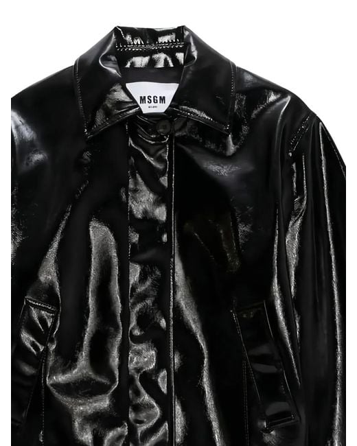 MSGM Black Point Collar Flap Pockets Bomber Jacket