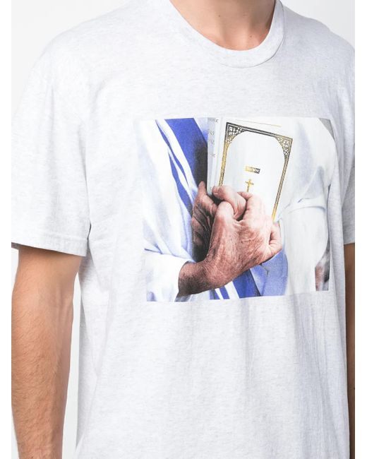Supreme Gray Bible-Print T-Shirt for men
