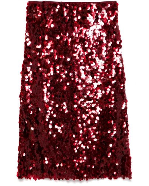 Vince Red Paillette Bias Midi Skirt