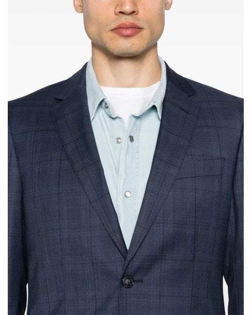 Boss Blue Check-Pattern Single-Breasted Suit for men