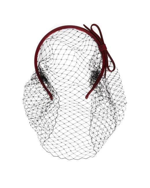 Red(v) White Bow Net Hairband