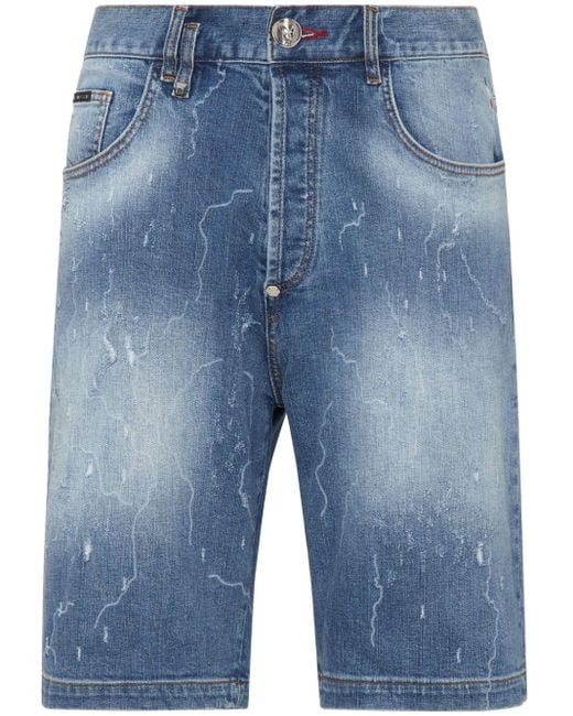 Philipp Plein Blue Logo-patch Stonewashed Denim Shorts for men