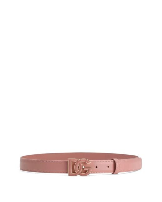 Dolce & Gabbana Pink Logo-Plaque Belt