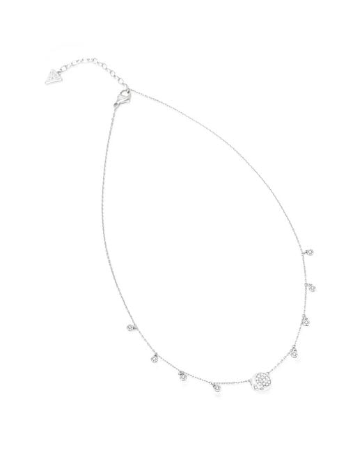Guess White Aurora Crystal-Embellished Charm Necklace