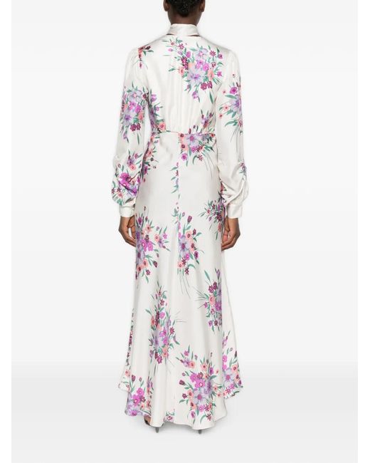 Raquel Diniz White Valerie Floral-Print Tie-Neck Maxi Dress