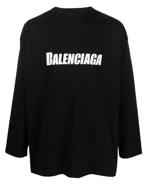 メンズ Balenciaga ロゴ ロングtシャツ Black