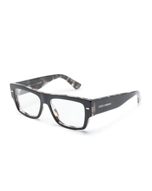 Dolce & Gabbana Black Logo Engraved Rectangle-Frame Glasses for men