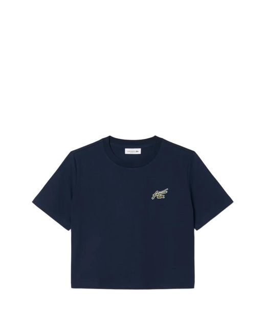 Lacoste Blue Logo-Patch Cropped T-Shirt
