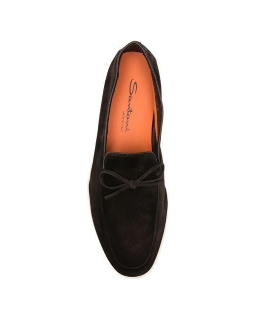 Santoni Black Malibu Bow-Detail Loafers for men