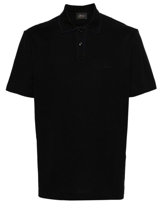 Brioni Black Logo-embroidered Cotton Polo Shirt for men
