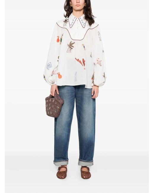 ALÉMAIS White Mina Collar Graphic Blouse