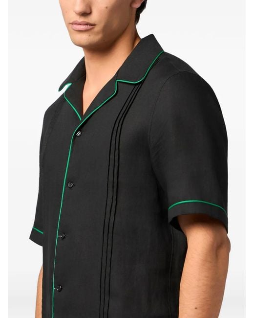 Philipp Plein Black Linen Bowling Shirt Plein Tennis for men