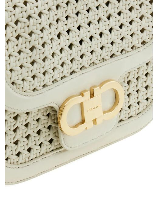 Ferragamo Natural Double Gancini North-South Crossbody Bag