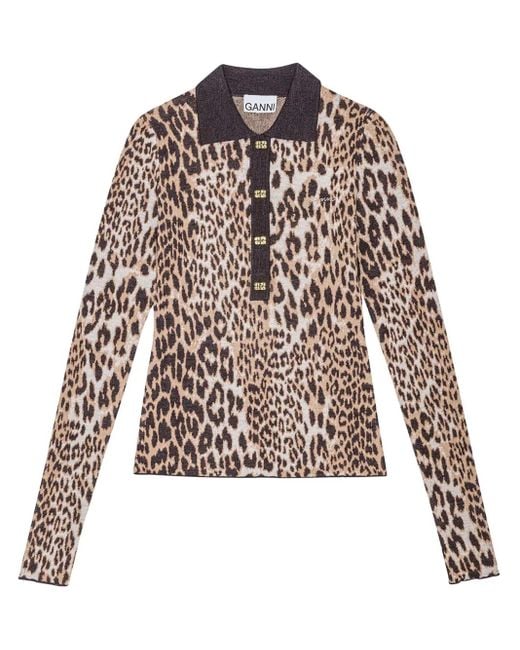 Ganni Top Met Luipaardprint En Lange Mouwen in het Brown