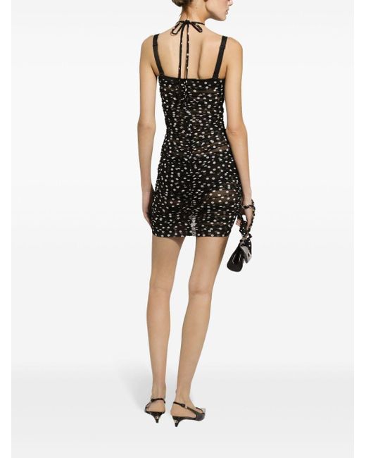 Dolce & Gabbana Black Polka-dot Draped Tulle Dress