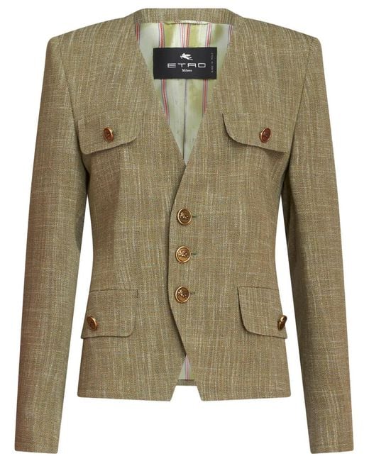 Etro Green Slub-Effect Single-Breasted Jacket