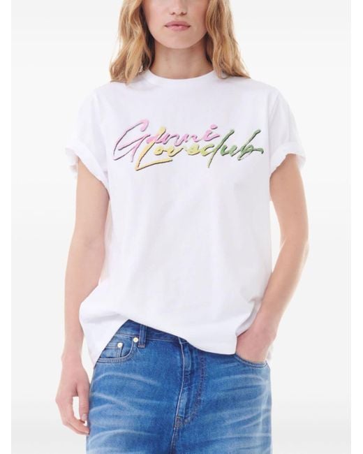 Ganni White Logo-print Cotton T-shirt