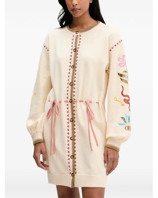 Never Fully Dressed Natural Embroidered Drawstring Mini Dress