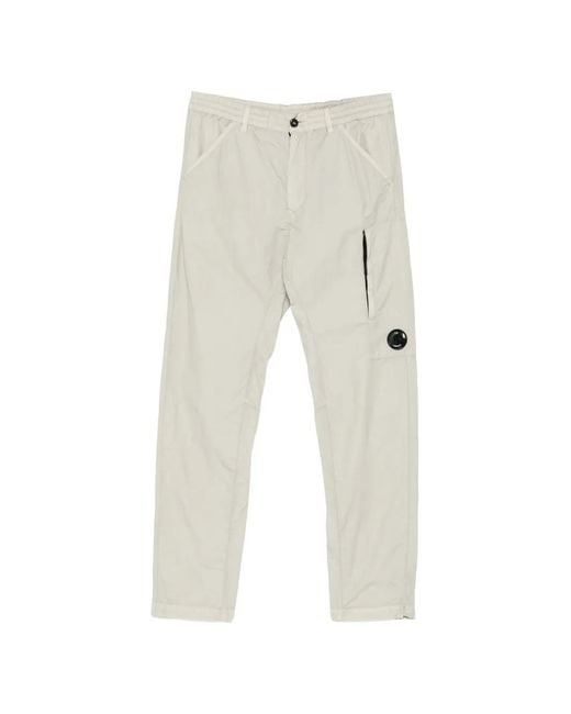 C P Company White Flatt Regular Cargo Pants for men