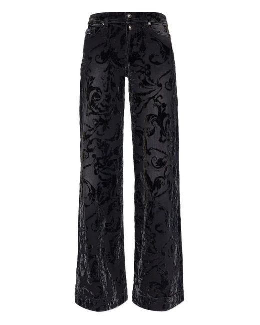 Versace Jeans Couture Black Floral-Pattern Flared Jeans