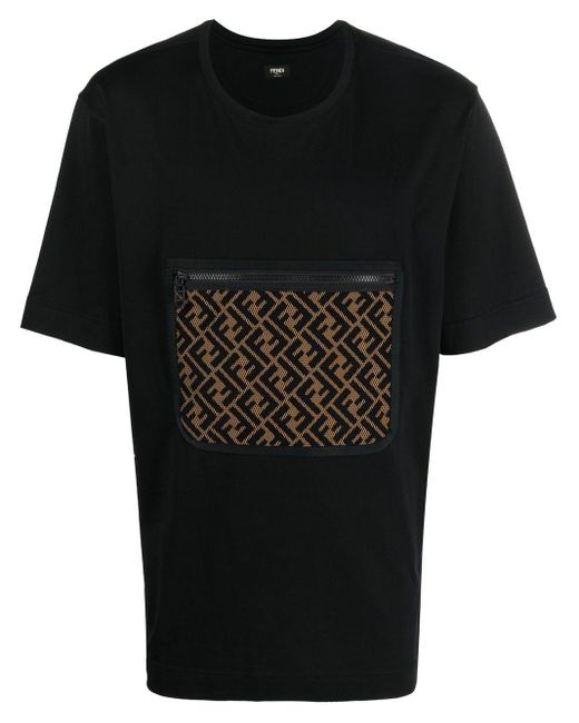 メンズ Fendi モノグラムポケット Tシャツ Black