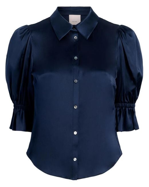 Cinq À Sept Blue Fiona Puff-Sleeves Silk Blouse