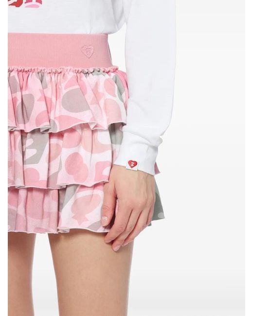 AAPE BY A BATHING AP Pink Camouflage-Print Tiered Mini Skirt