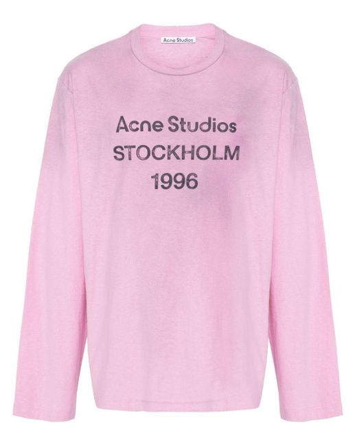 Acne Pink Logo-print Distressed T-shirt