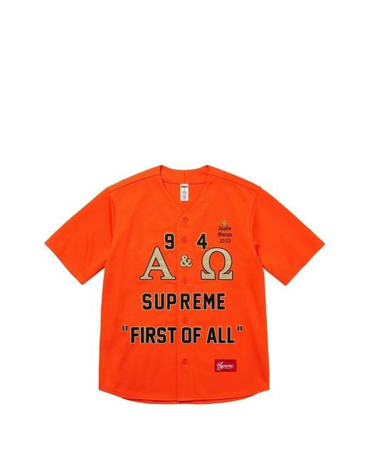 Supreme Orange Alpha Omega Baseball Jersey Shirt for men