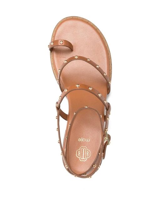 Maje Pink Studded Stack-Heel Sandals