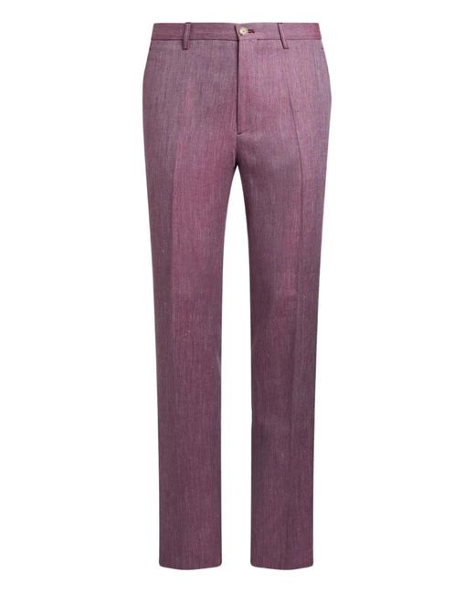 Etro Purple Slub Linen Trousers for men
