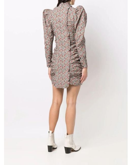 Ganni Jurk Met Pofmouwen En Bloemenprint in het Blue