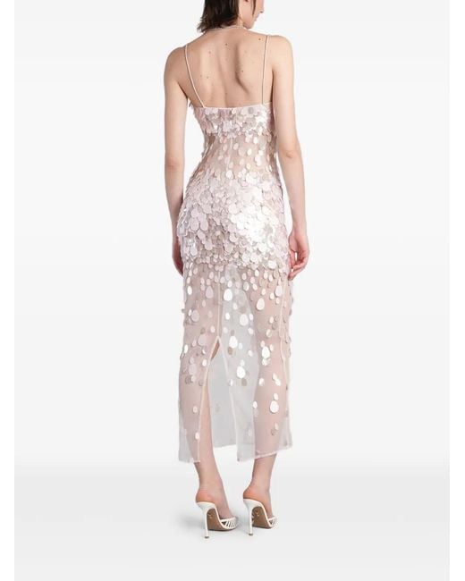 retroféte White Mischa Sequin-Embellished Semi-Sheer Midi Dress