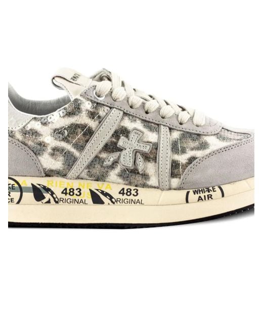 Premiata White Connie Leopard-Print Sequin Sneakers