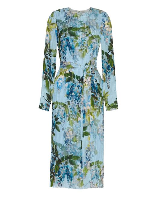 Cara Cara Blue Pleated Floral-Print Dress