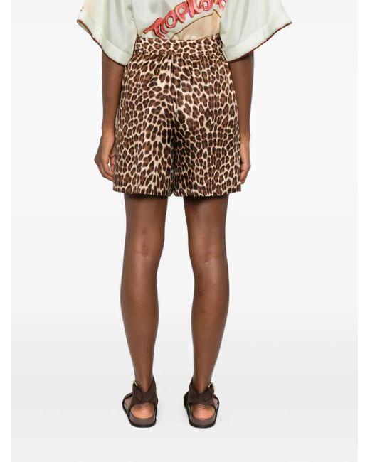P.A.R.O.S.H. Natural Leopard-Print Elastic-Waist Short Shorts