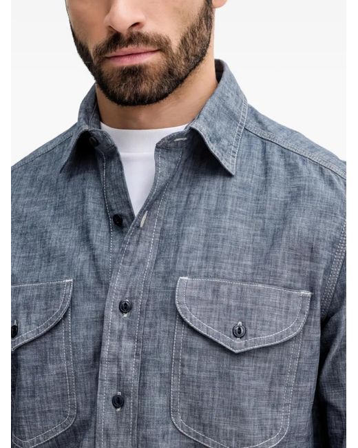 Benetton Blue Chest-Pockets Buttoned Shirt for men