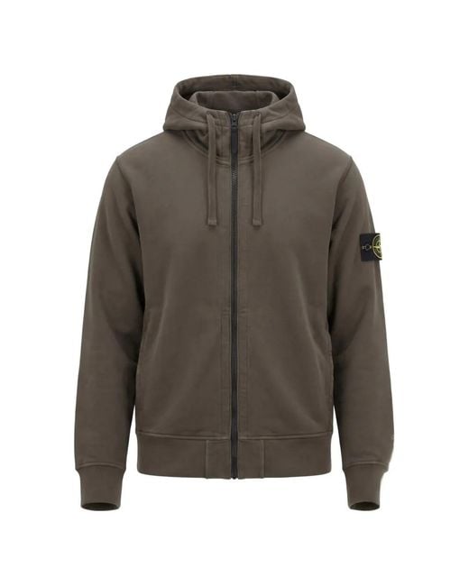 Stone Island Gray 6100009 Organic-Cotton Fleece Oversized-Fit Zip-Up Hooded Sweatshirt With Pockets for men