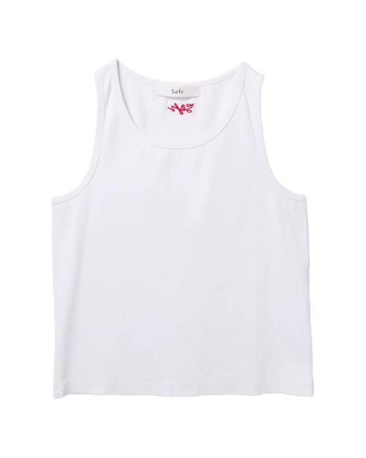Séfr White Ribbed Tank Top for men