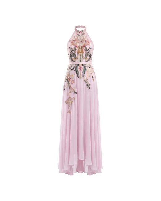 Saiid Kobeisy Pink Embroidered Maxi Evening Dress