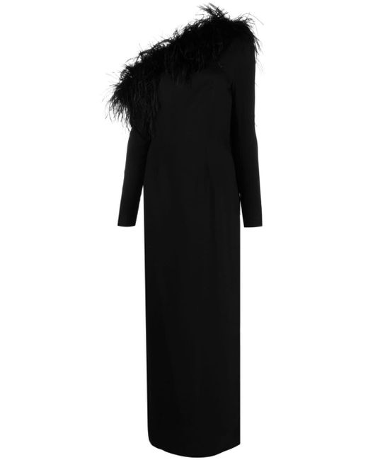 ‎Taller Marmo Black Garbo Off-the-shoulder Feather-trim Crepe Dress