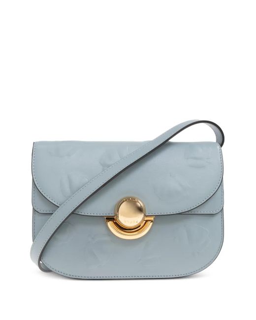 Furla Blue Sfera Embossed Leather Shoulder Bag