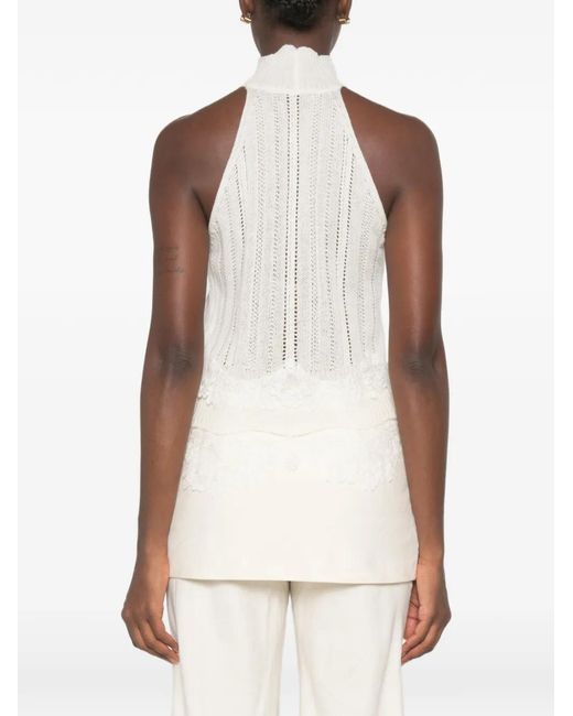 Ermanno Scervino White Lace-Trim Halterneck Tank Top