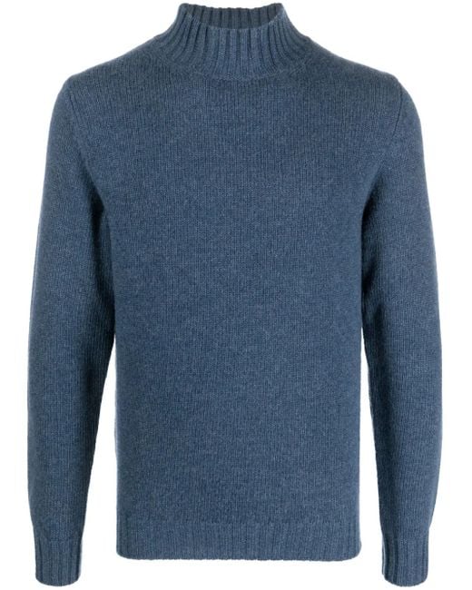 Fedeli Blue High-Neck Long-Sleeve Jumper for men