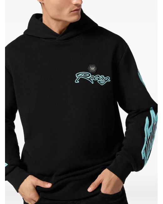 Philipp Plein Black Racing Club Hoodie for men
