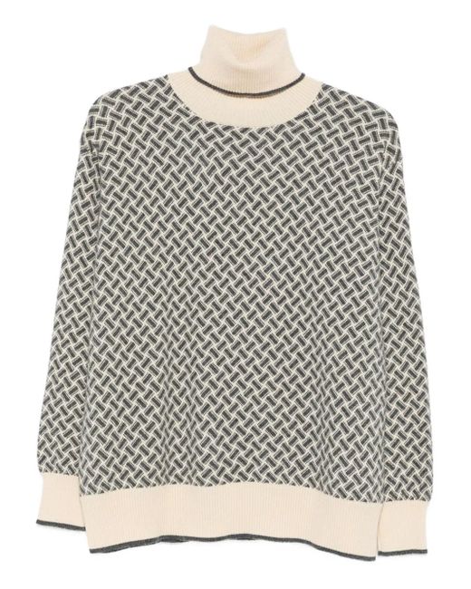 Drumohr Gray Geometric-Pattern Turtleneck Sweater