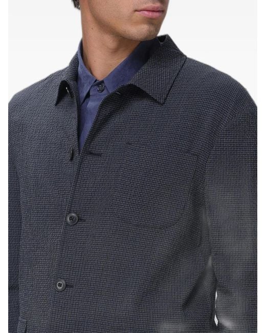 Emporio Armani Blue Check-Pattern Single-Breasted Blazer for men