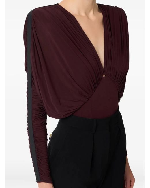 Elisabetta Franchi Vネック ボディスーツ Purple