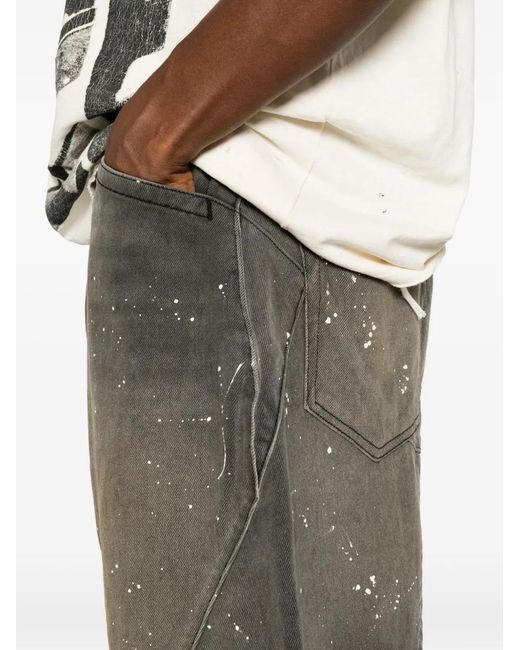 Satoshi Nakamoto Gray Paint-Splatter Frayed-Hem Shorts for men