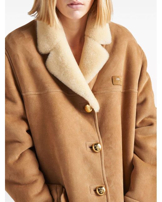 Prada Brown Oversized Shearling-trimmed Suede Coat